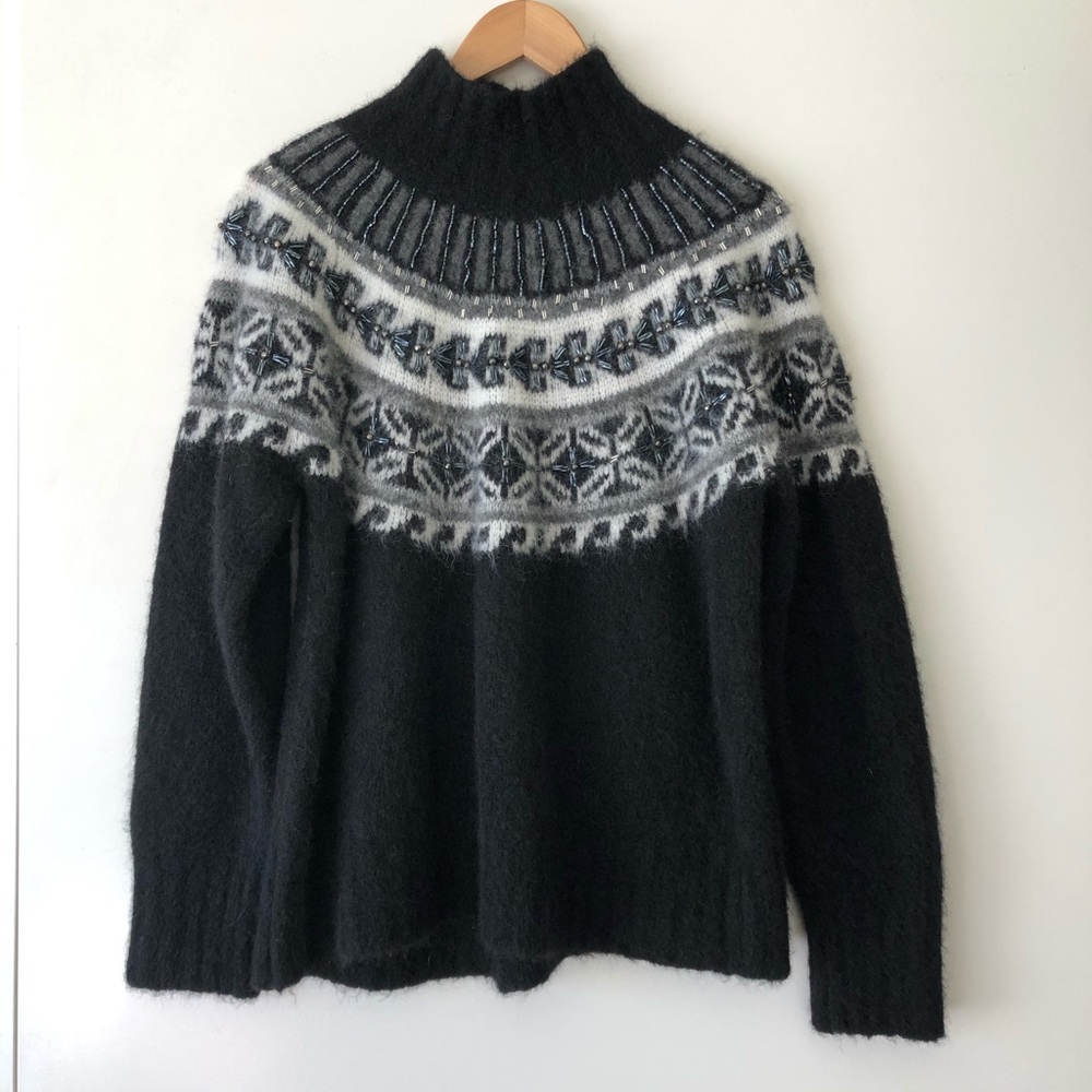 Zara Fair Aisle Apres Ski Knit Beaded Sweater